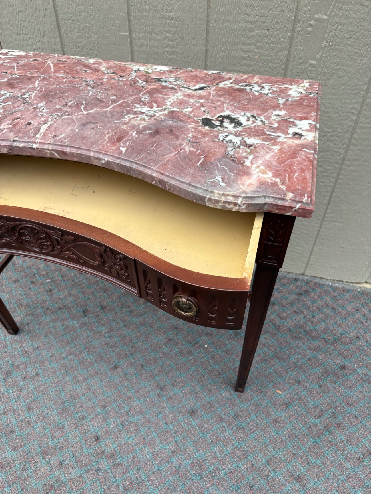 Antique Console Table with Marble Top and Carved Details