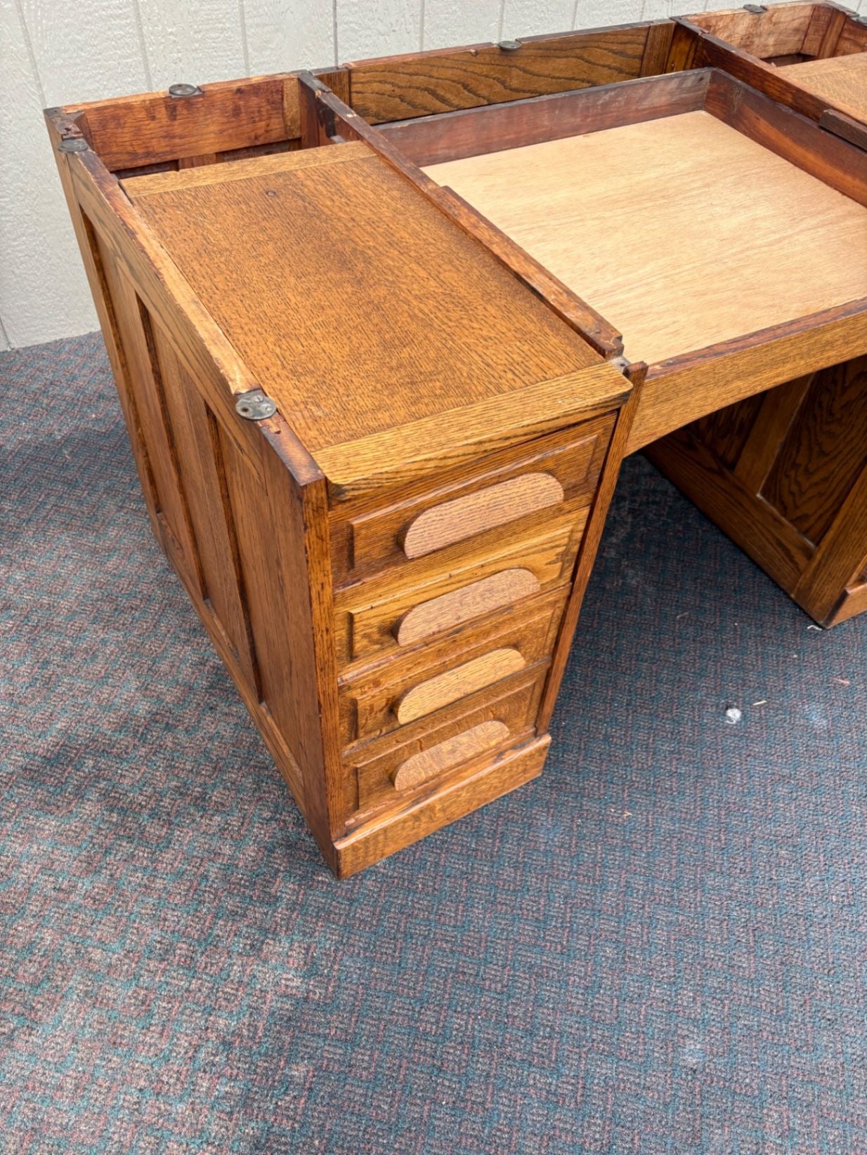 67465 Antique Oak Roll Top Desk, Early 1900s, Solid Oak