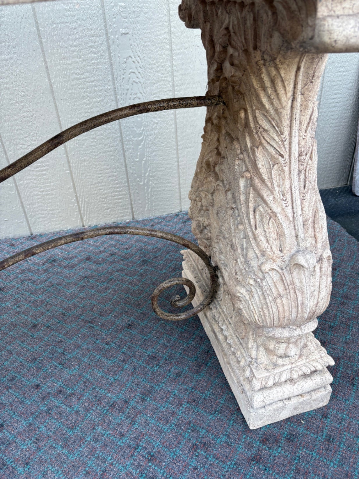 68079 Elegant Classical Cement Console Table with Ornate Ironwork