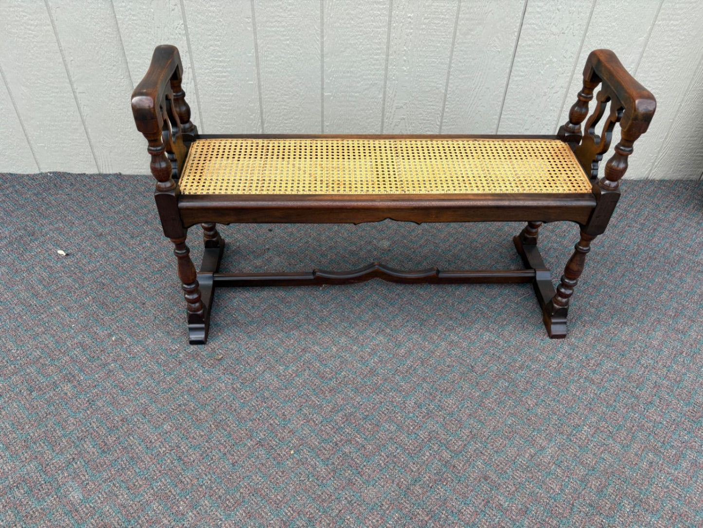 67606 Jacobean Style Wooden Window Bench with Cane Seat