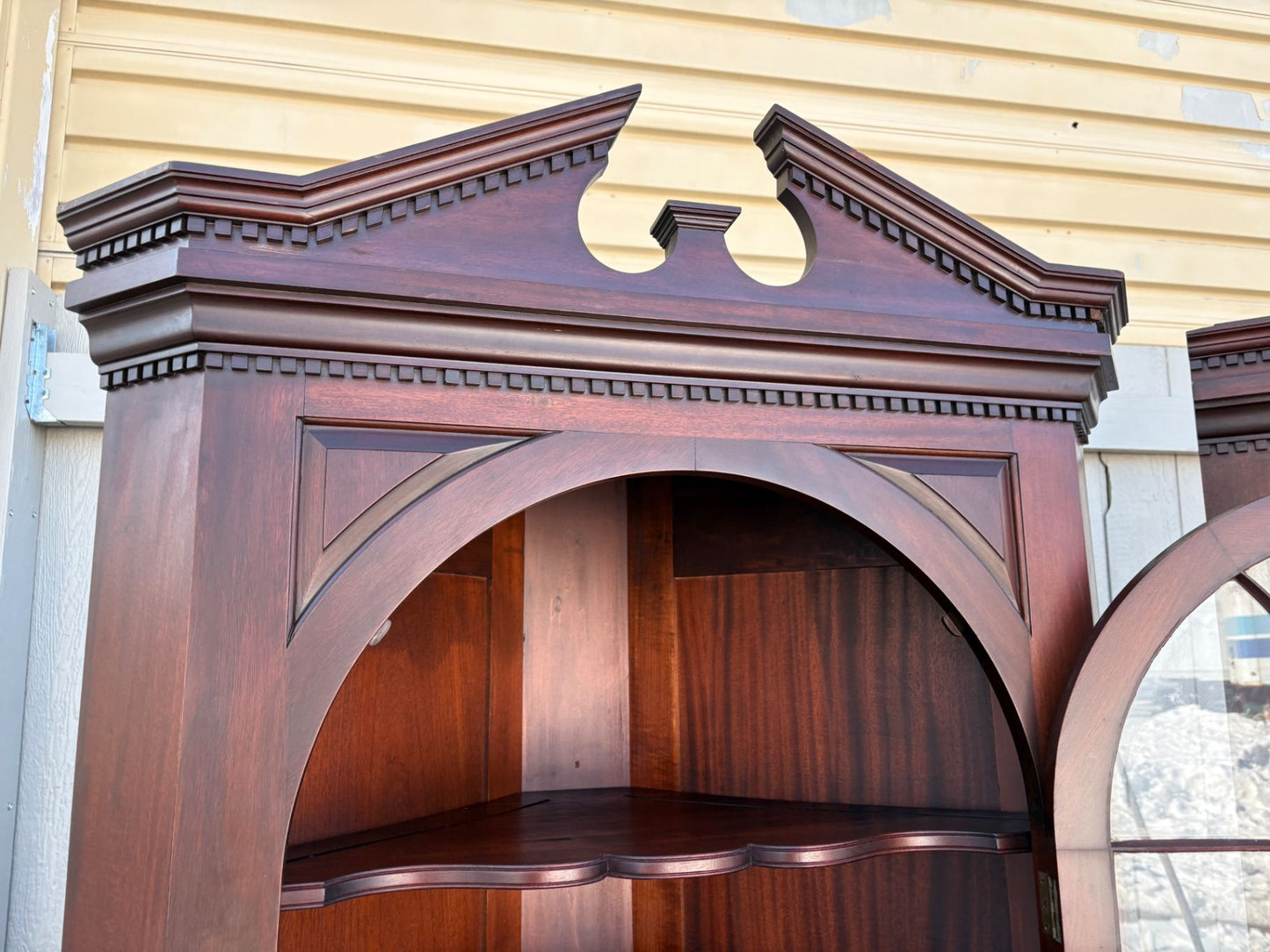67464  Pair of Biggs Mahogany Corner Cabinets with Glass Doors