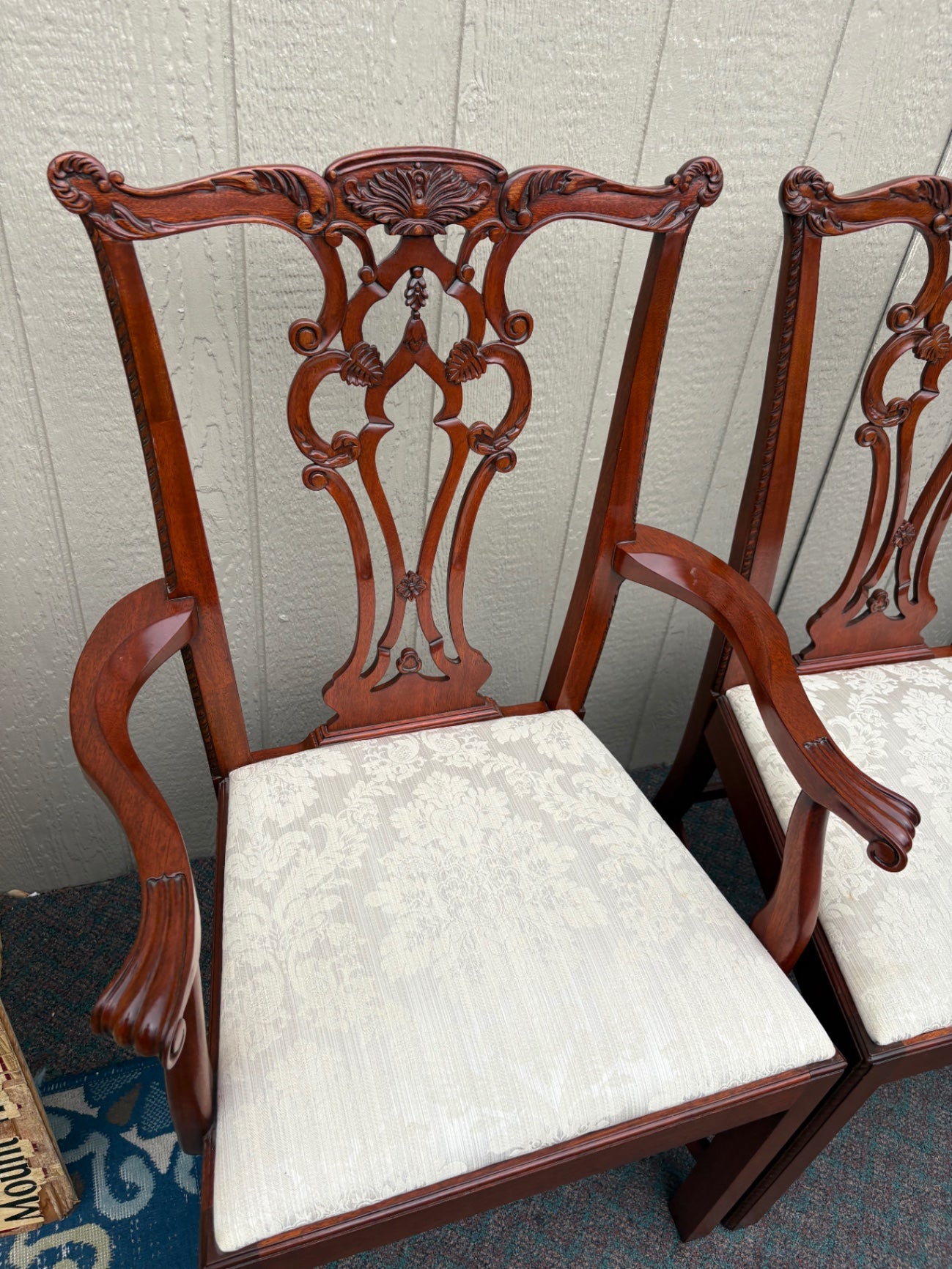 67877  Chippendale Style Dining Table with 8 Carved Chairs in Mahogany