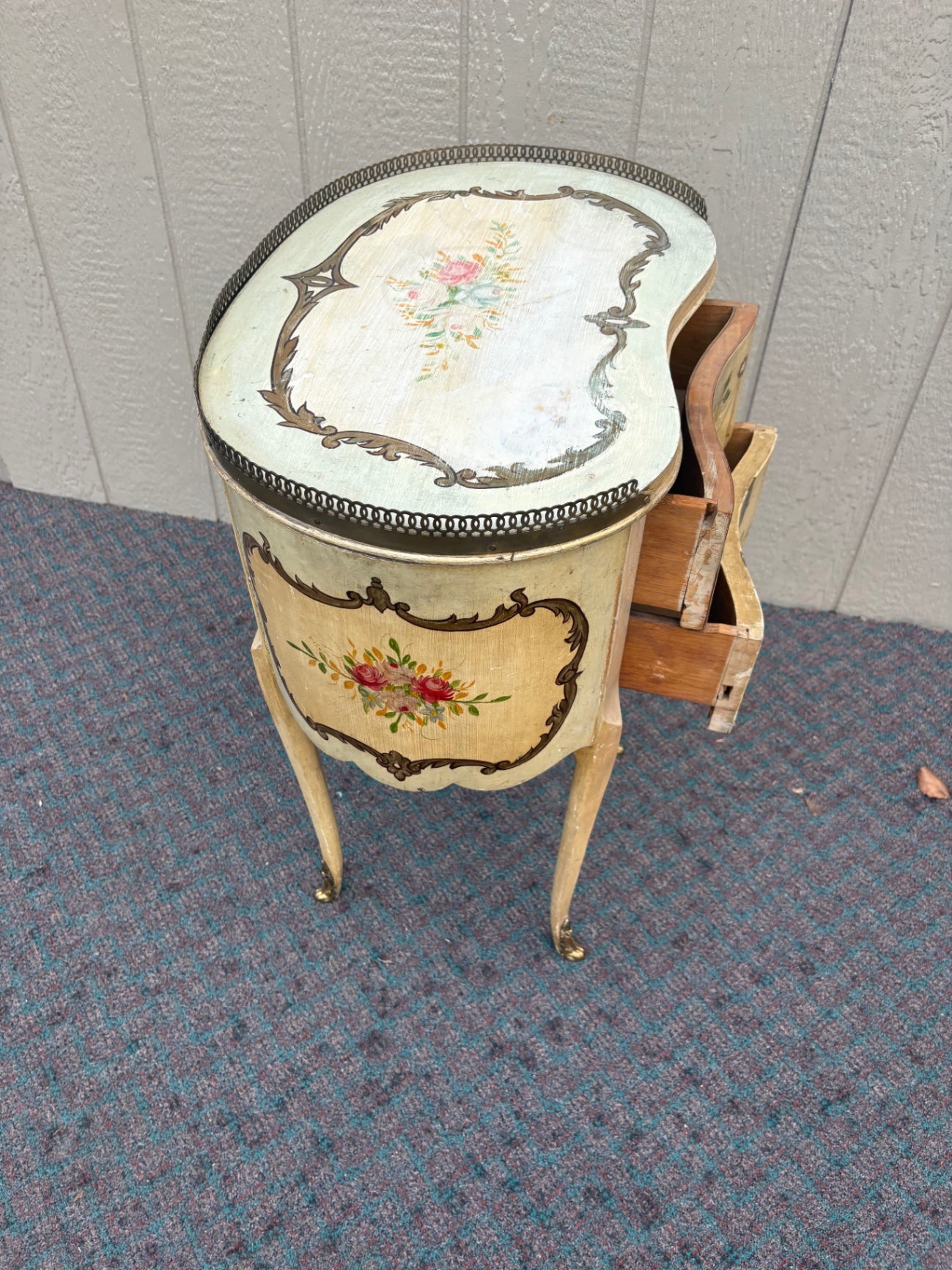 67905 French Provincial Painted Nightstand with Floral Motifs