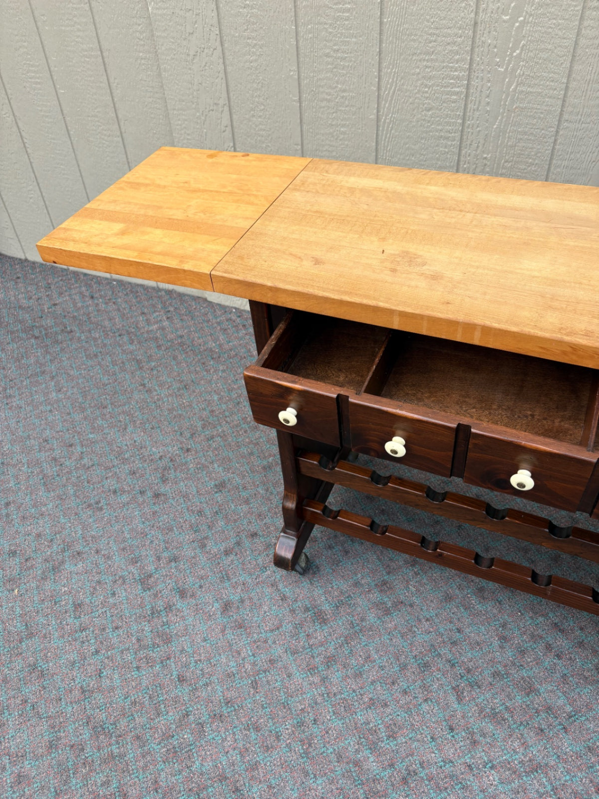 68056 Ethan Allen Drop-Leaf Wine Cart with Glass Rack and Drawers