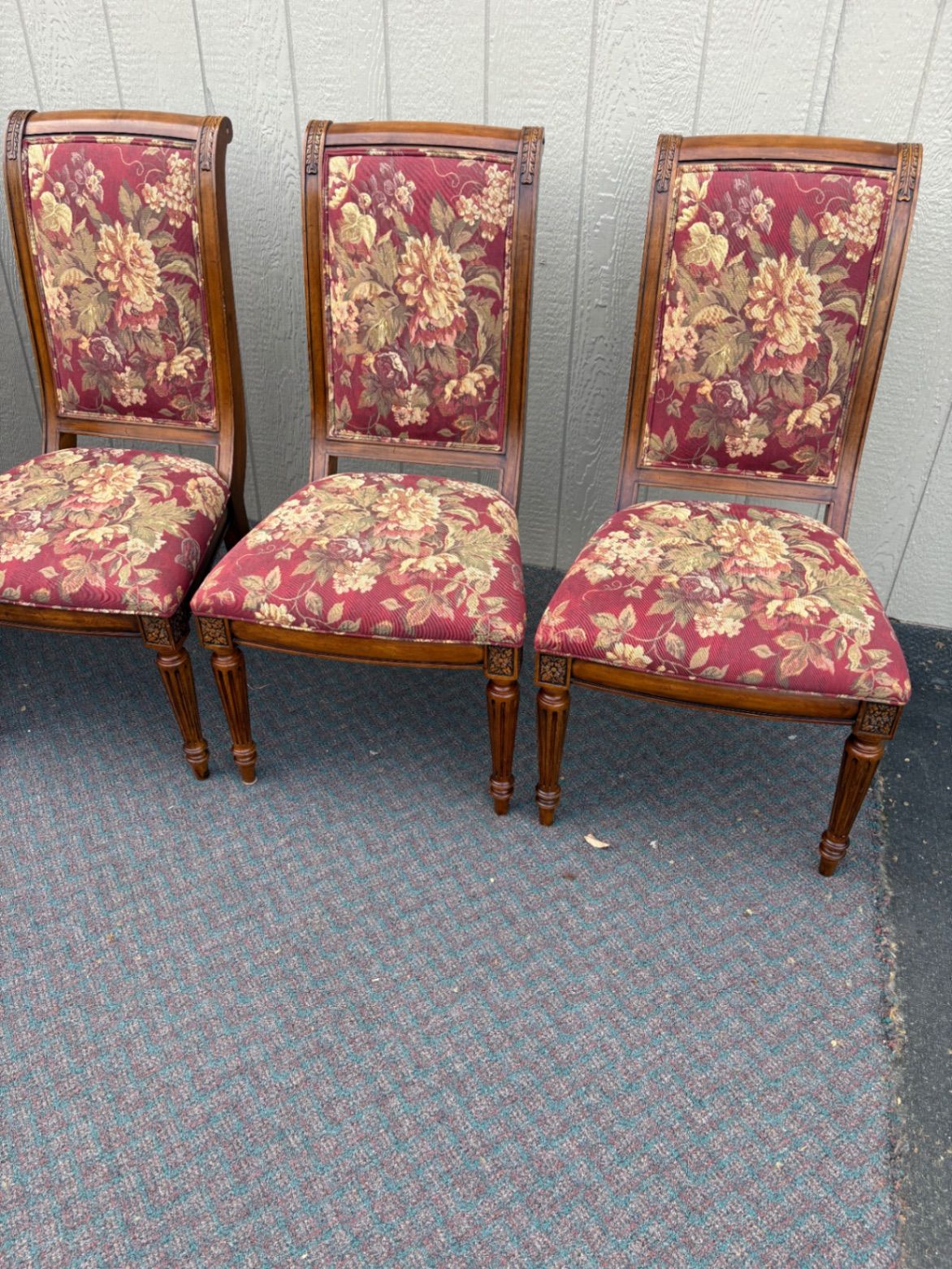 67666 Set of 5 Ethan Allen Dining Chairs with Floral Upholstery