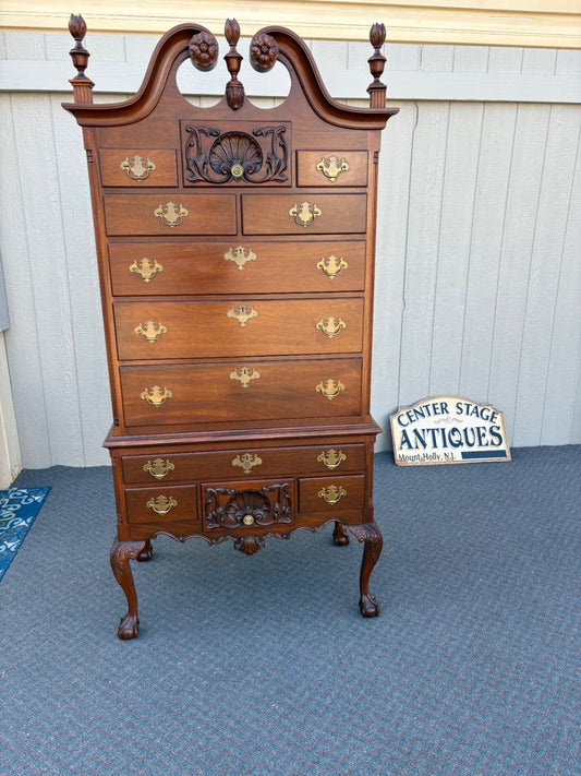 67648  FELDENKREIS Mahogany Chippendale Style Highboy Chest on Ball-and-Claw Feet