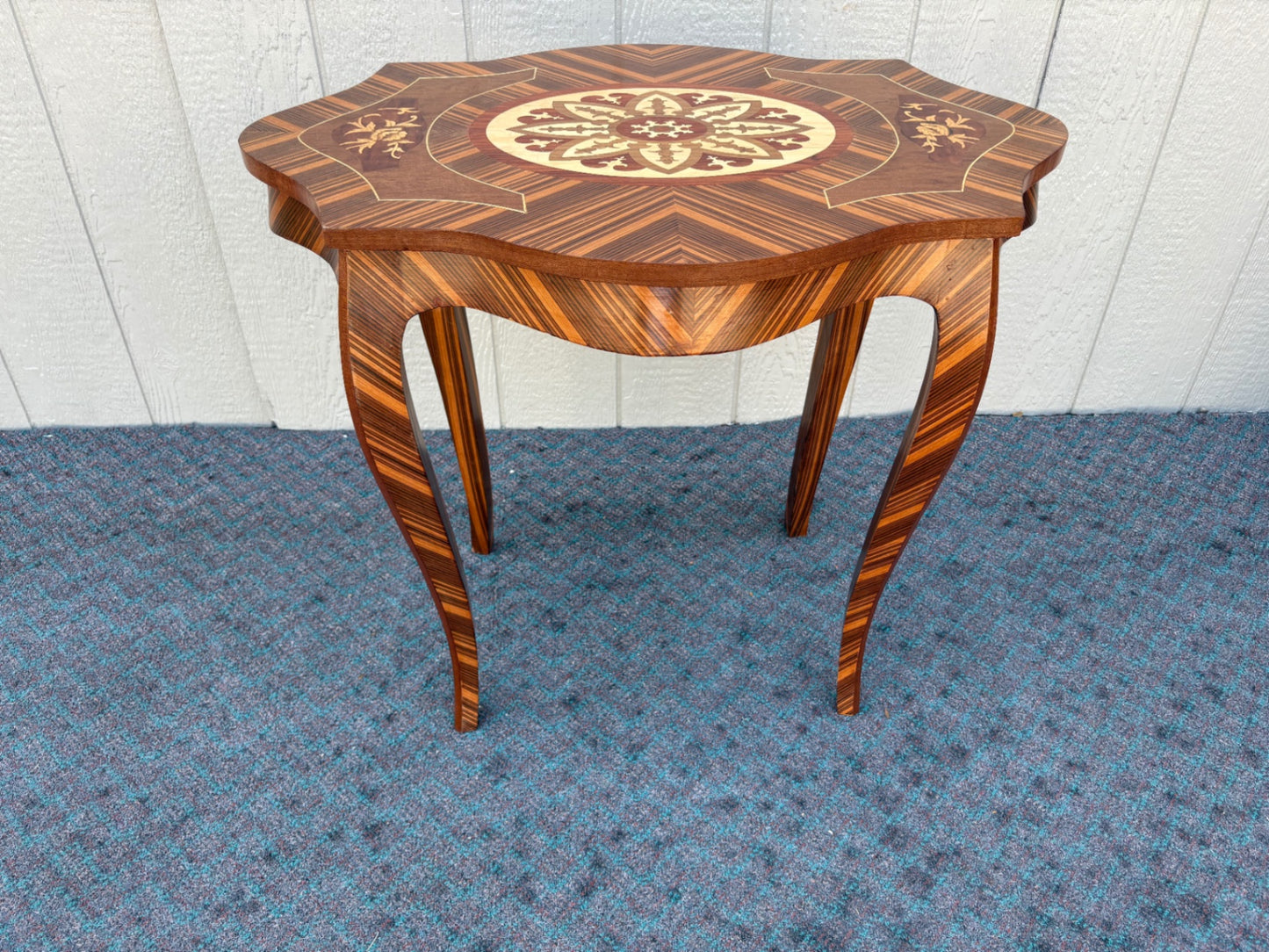 Exquisite Inlaid Side Table with Marquetry Design, French Style