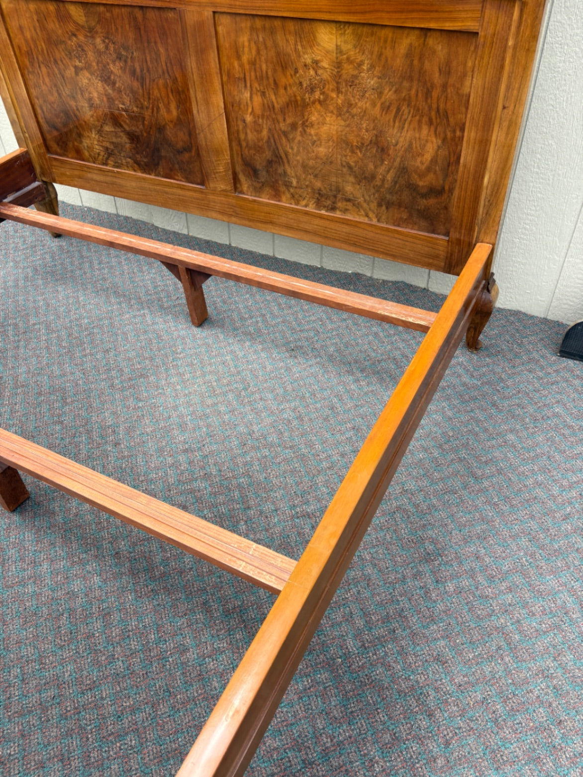 Antique French Queen Bed with Burl Walnut Panels and Carvings