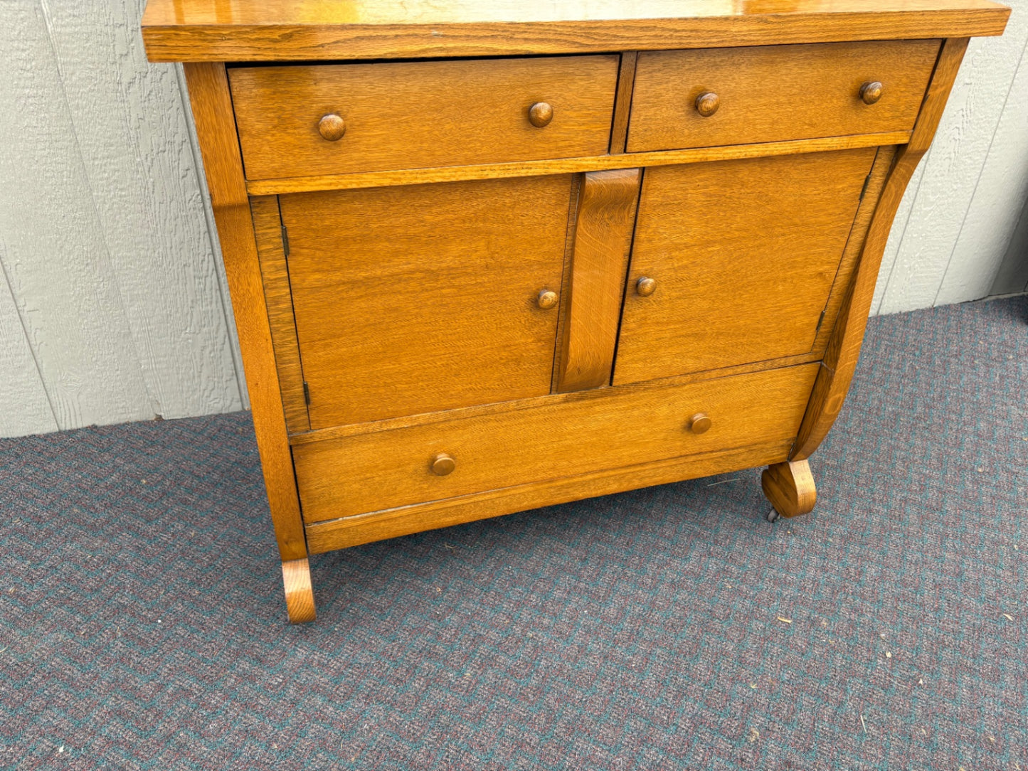 67790 Antique Oak Buffet with Mirror and Storage, Early 20th Century