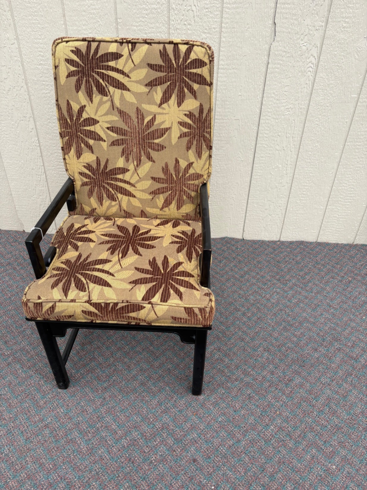 65672 Set of 6 Mid-Century Modern Dining Chairs with Floral Upholstery