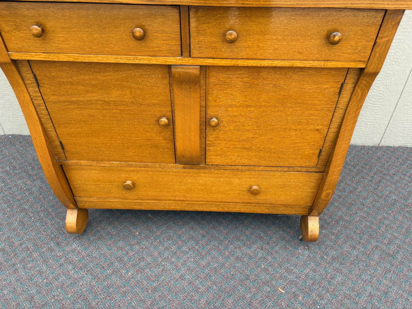 67790 Antique Oak Buffet with Mirror and Storage, Early 20th Century