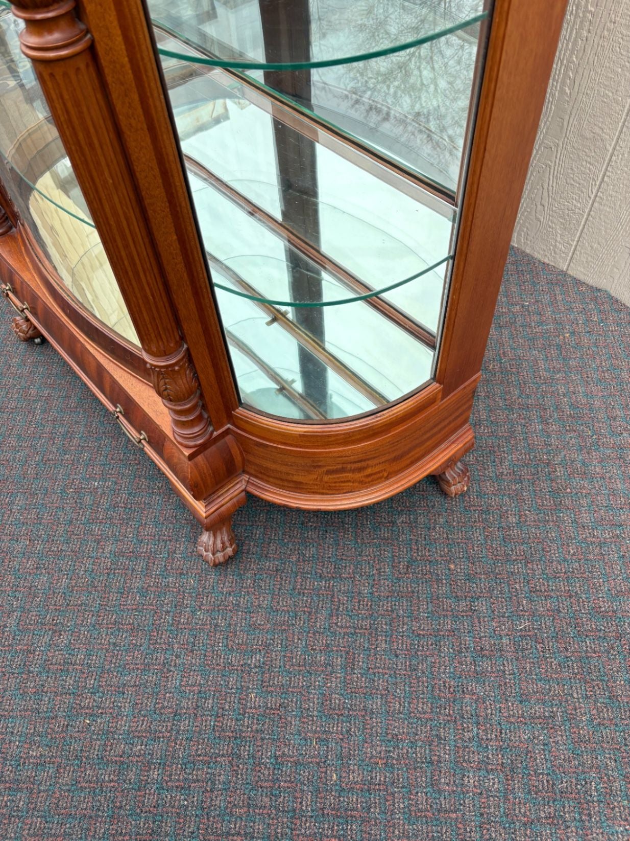 67624 Victorian Mahogany Bow Front Glass China Cabinet with Claw Feet