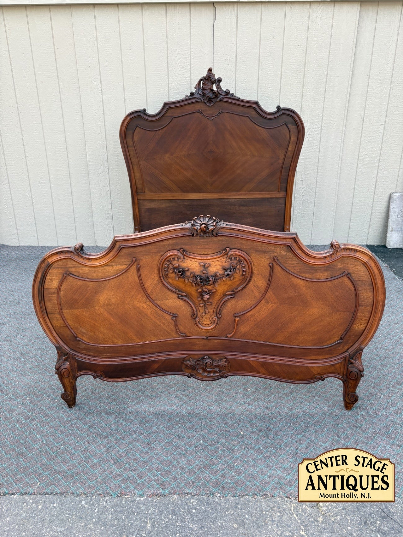 68044  Antique French Queen Size Bed Frame with Ornate Carvings