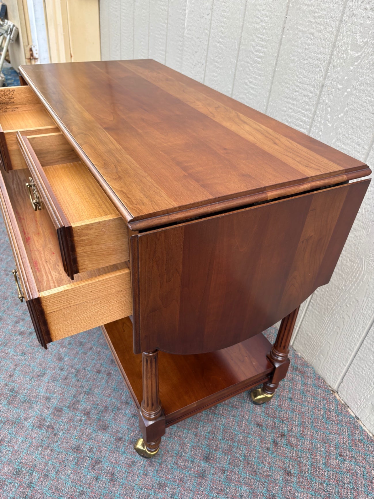 67976  Statton Cherry Drop Leaf Server with Brass Hardware