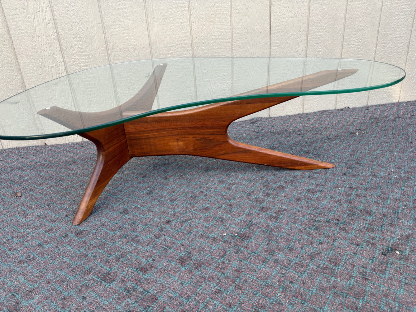 68052 Mid-Century Modern Glass Top Coffee Table with Sculptural Wood Base