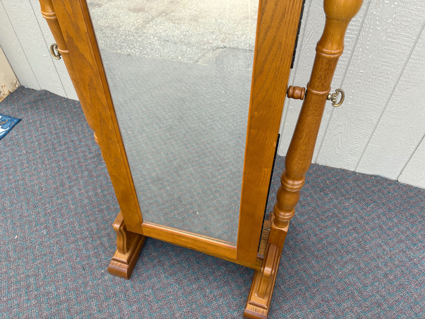 67715 Oak Cheval Mirror with Jewelry Storage, Traditional Style