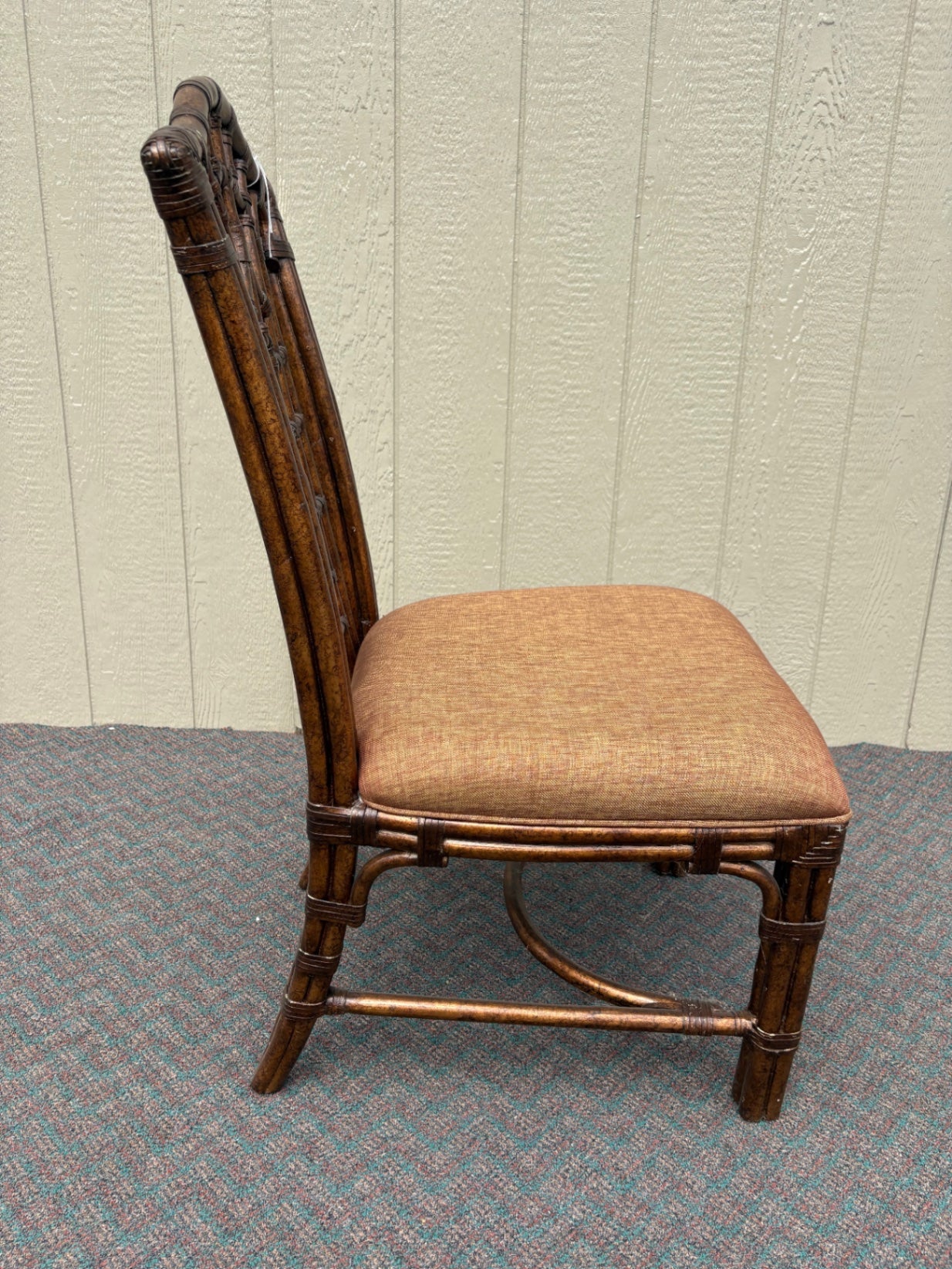 Vintage Chippendale Style Rattan Chair with Upholstered Seat