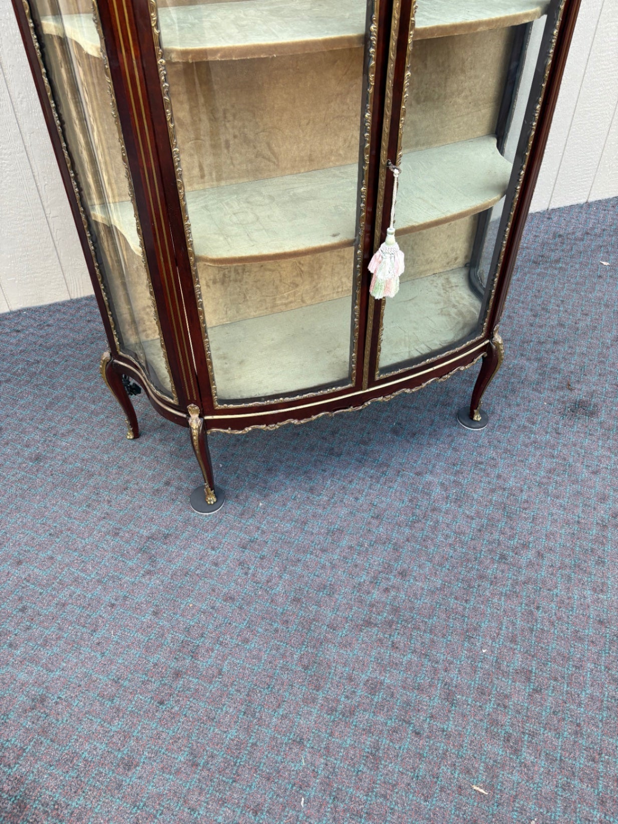 68099  Louis XV Style Marble Top Curio Cabinet with Glass Doors