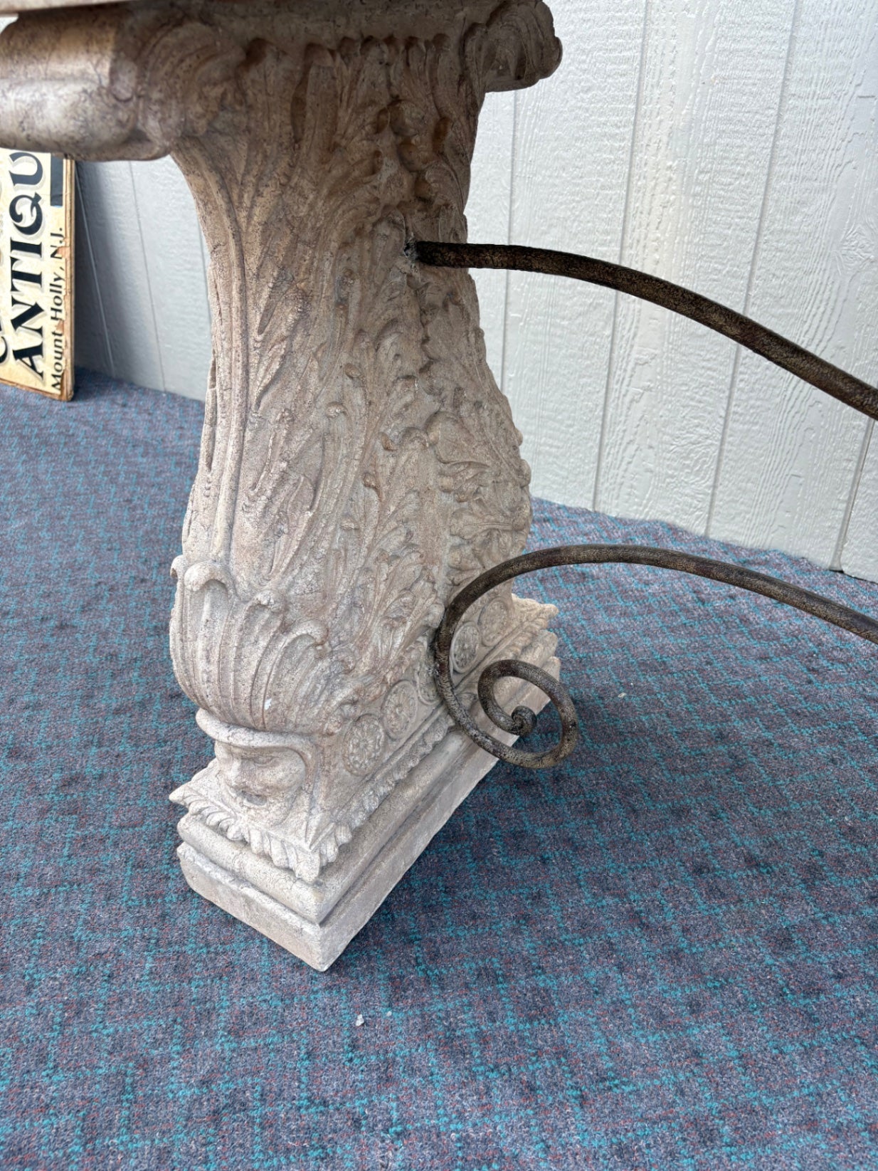 68079 Elegant Classical Cement Console Table with Ornate Ironwork