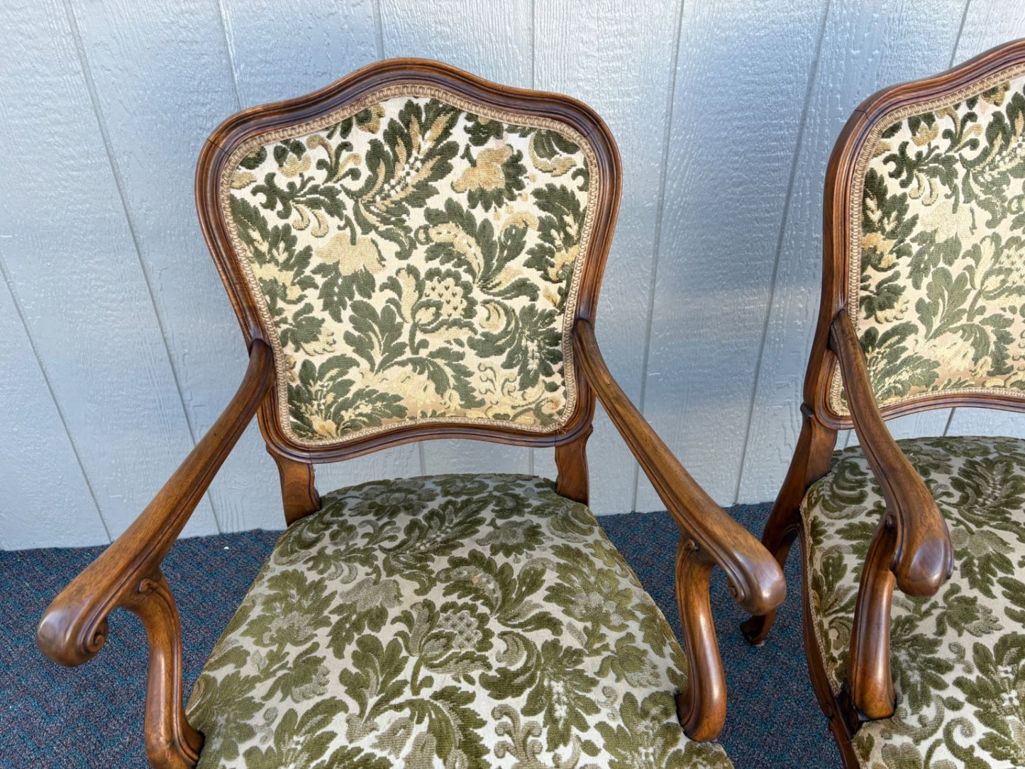 67413 Pair of French Louis XV Style Armchairs with Velvet Upholstery