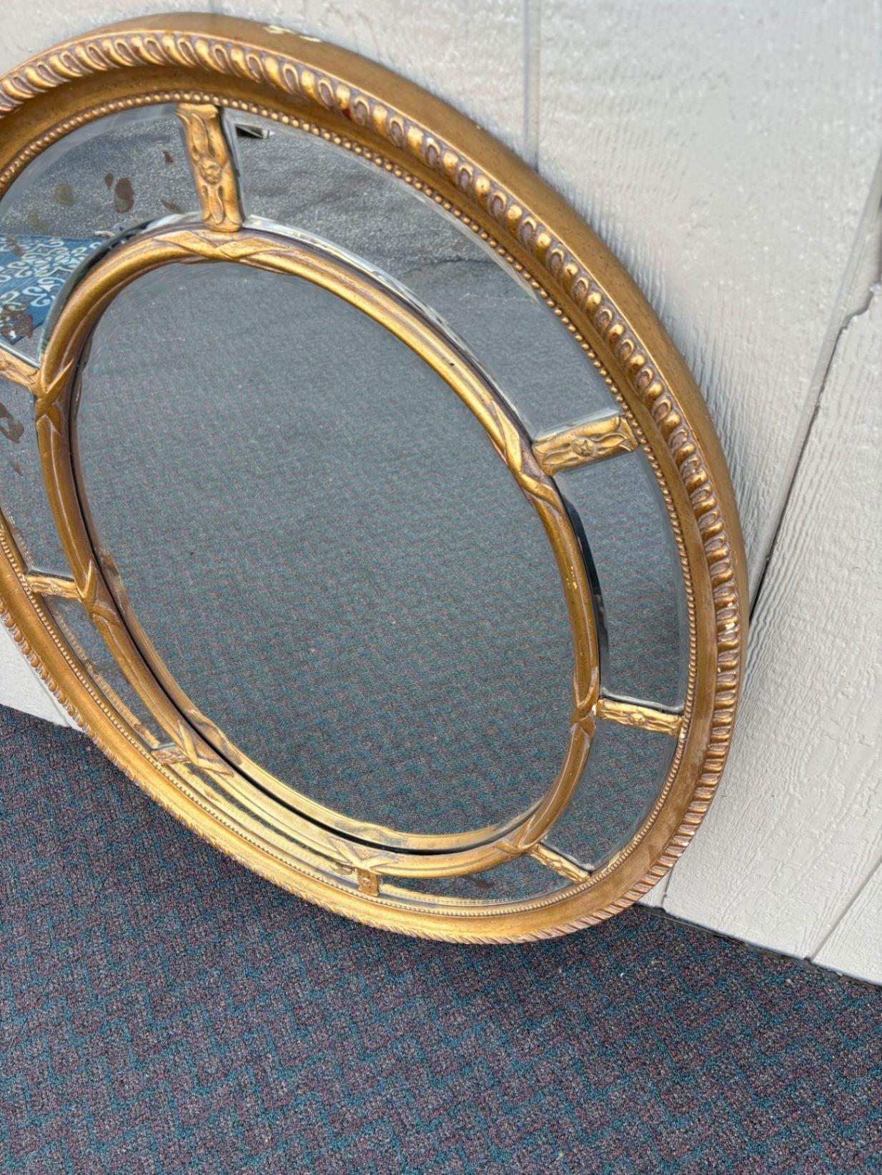 67649 Vintage Oval Gold Gilt Mirror with Beveled Glass Inlay