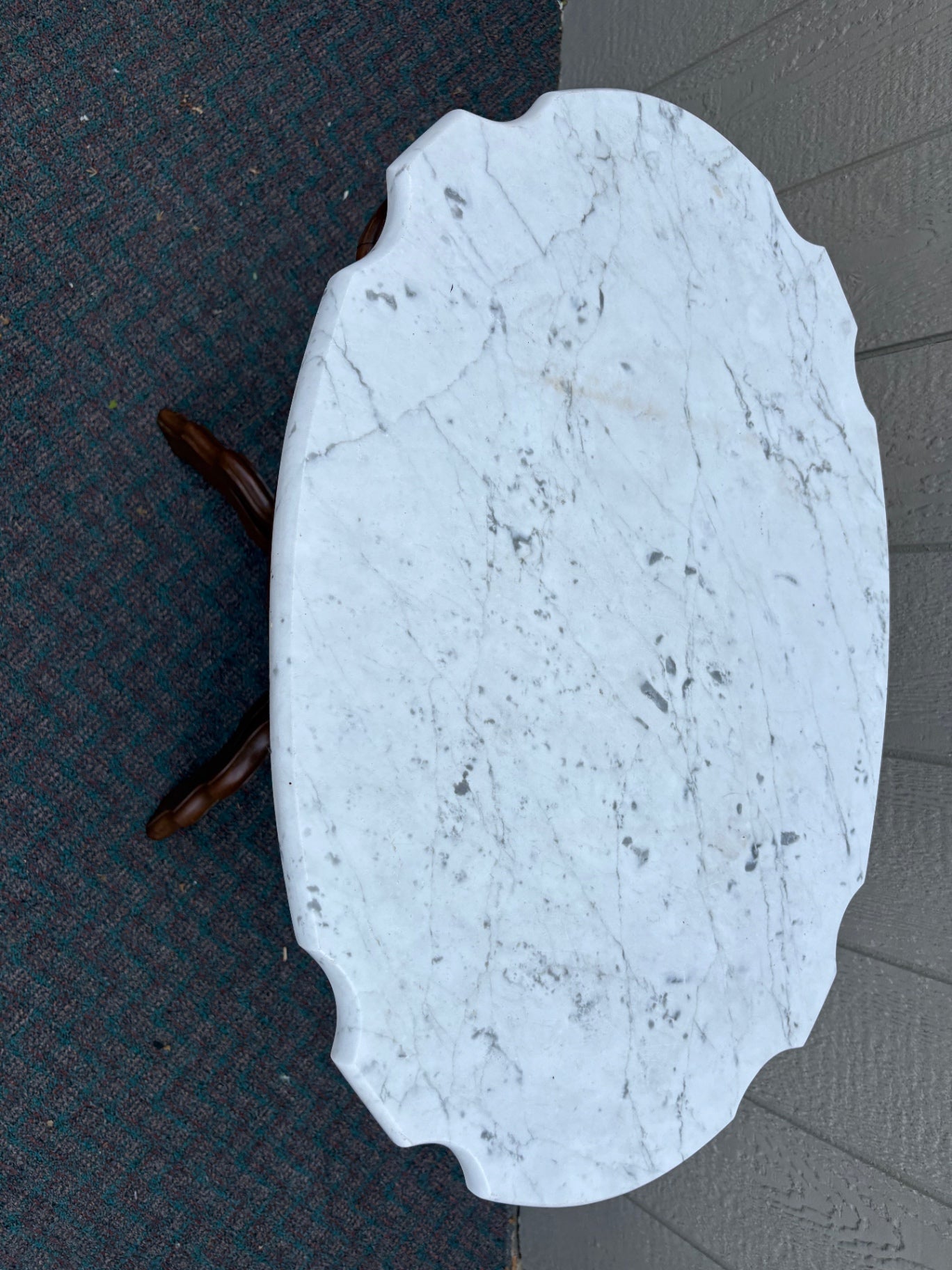 Victorian Marble Top Side Table with Ornate Wooden Base