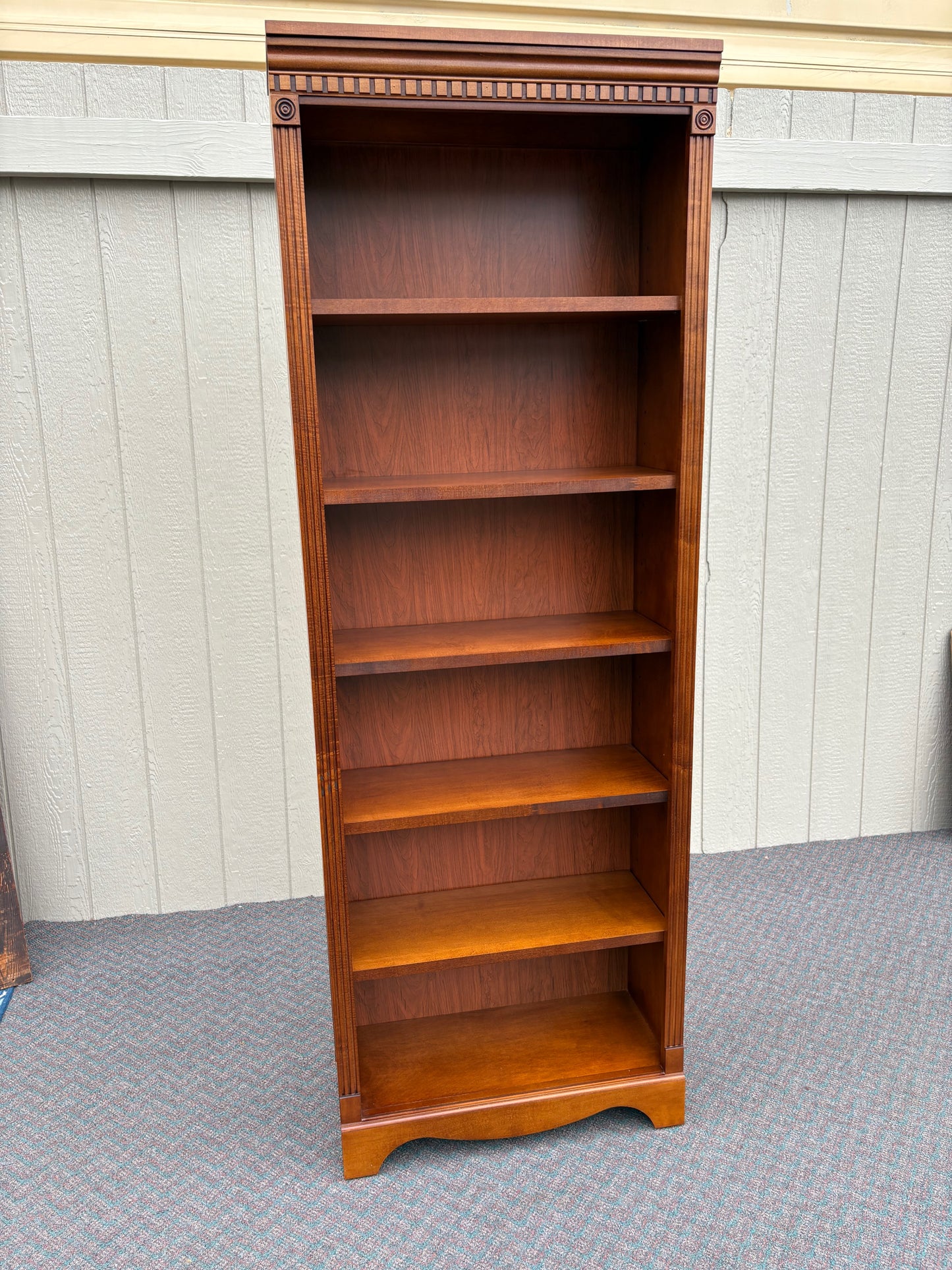 67735 Elegant Maple Bookcase with Decorative Trim and Five Shelves