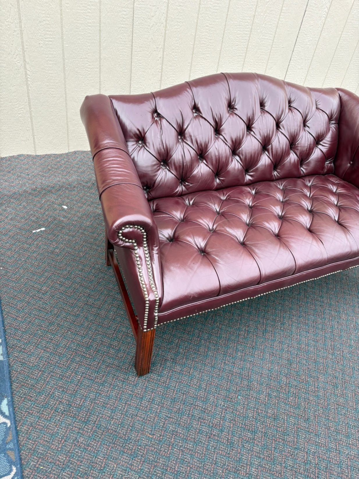 67506  Classic Chesterfield Tufted Leather Loveseat with Nailhead Trim