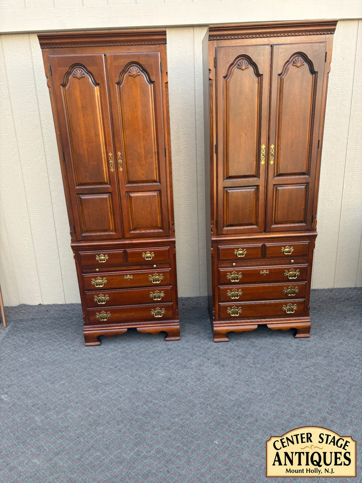 68215 Pair of Lexington Traditional Cherry Wood Bookcase Cabinets