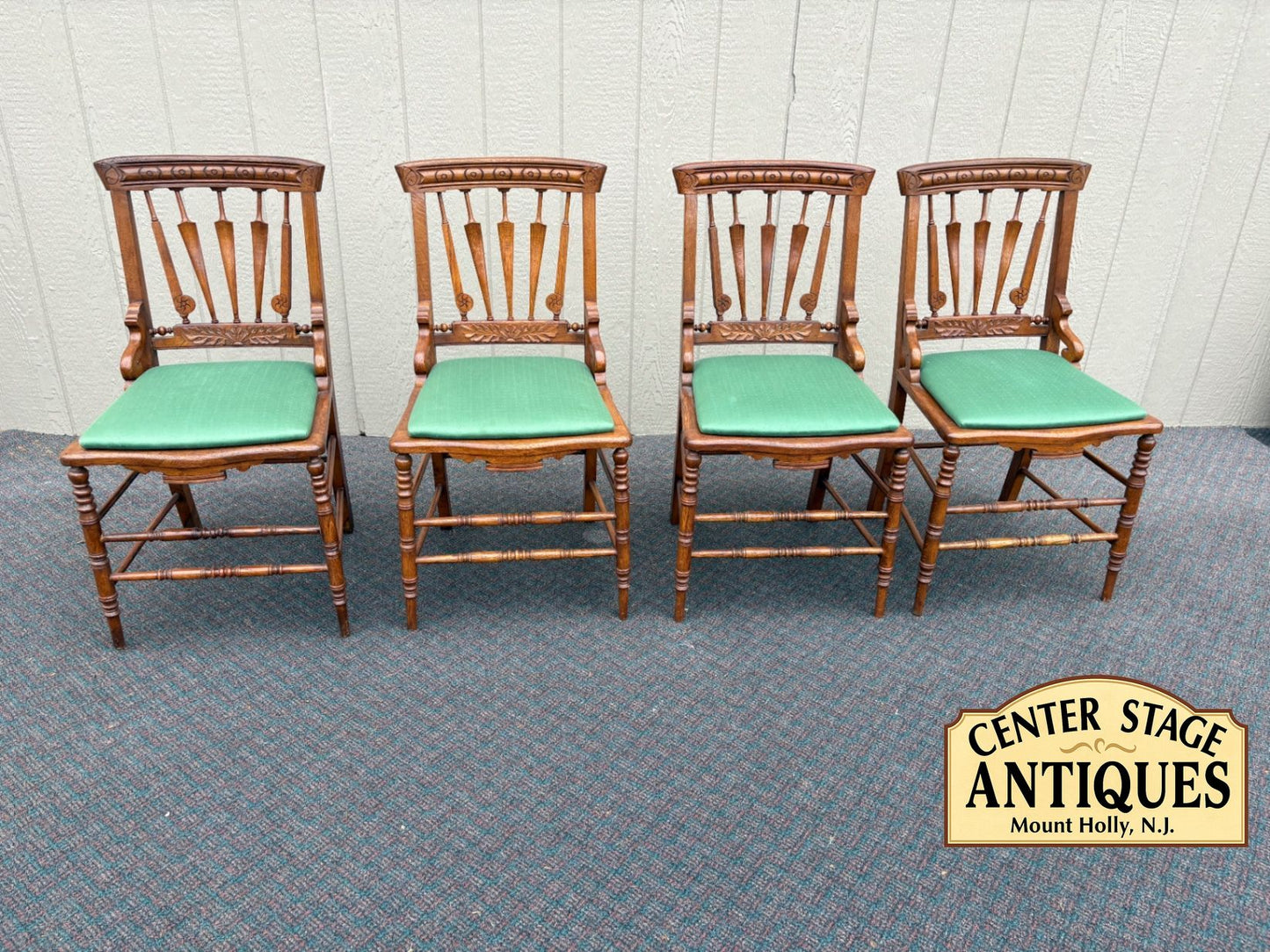 67628 Set of 4 Victorian Oak Dining Chairs with Carved Details