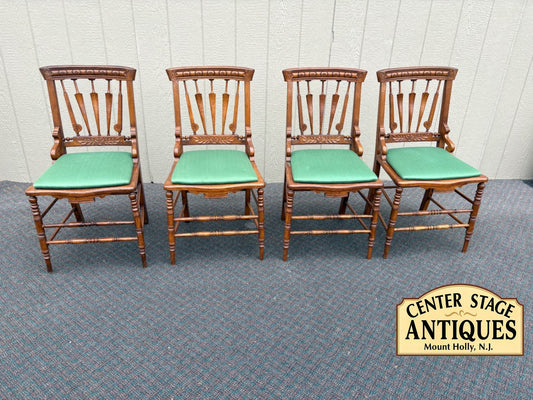 67628 Set of 4 Victorian Oak Dining Chairs with Carved Details