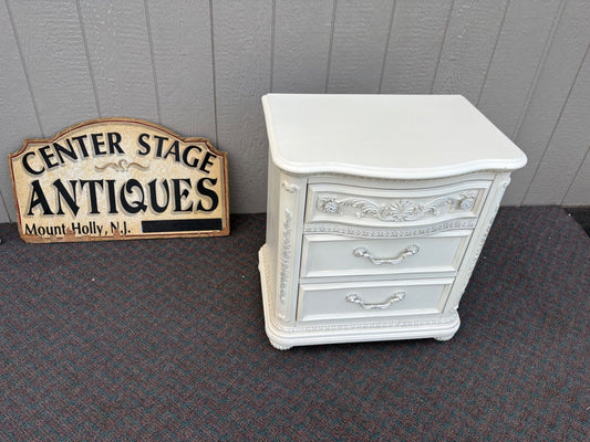 67447 Vintage French Provincial White Nightstand with Ornate Details