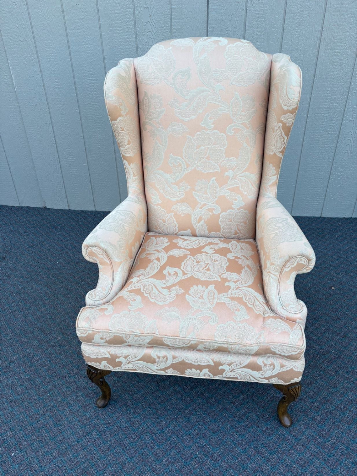 67593  Pair of Sherrill Wing Chairs, Queen Anne Style, Upholstered
