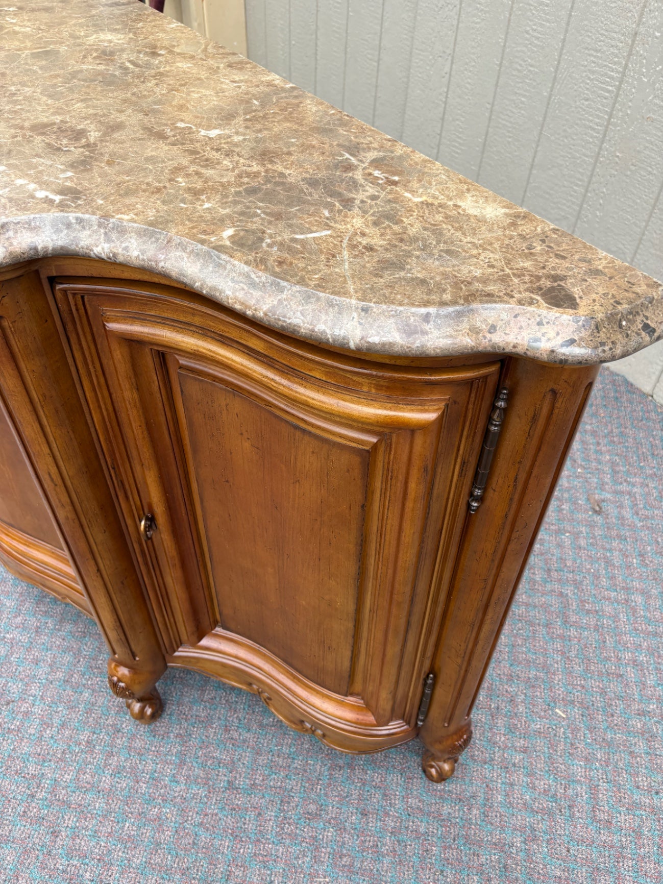 Century French Provincial Marble Top Buffet in Rich Cherry Finish