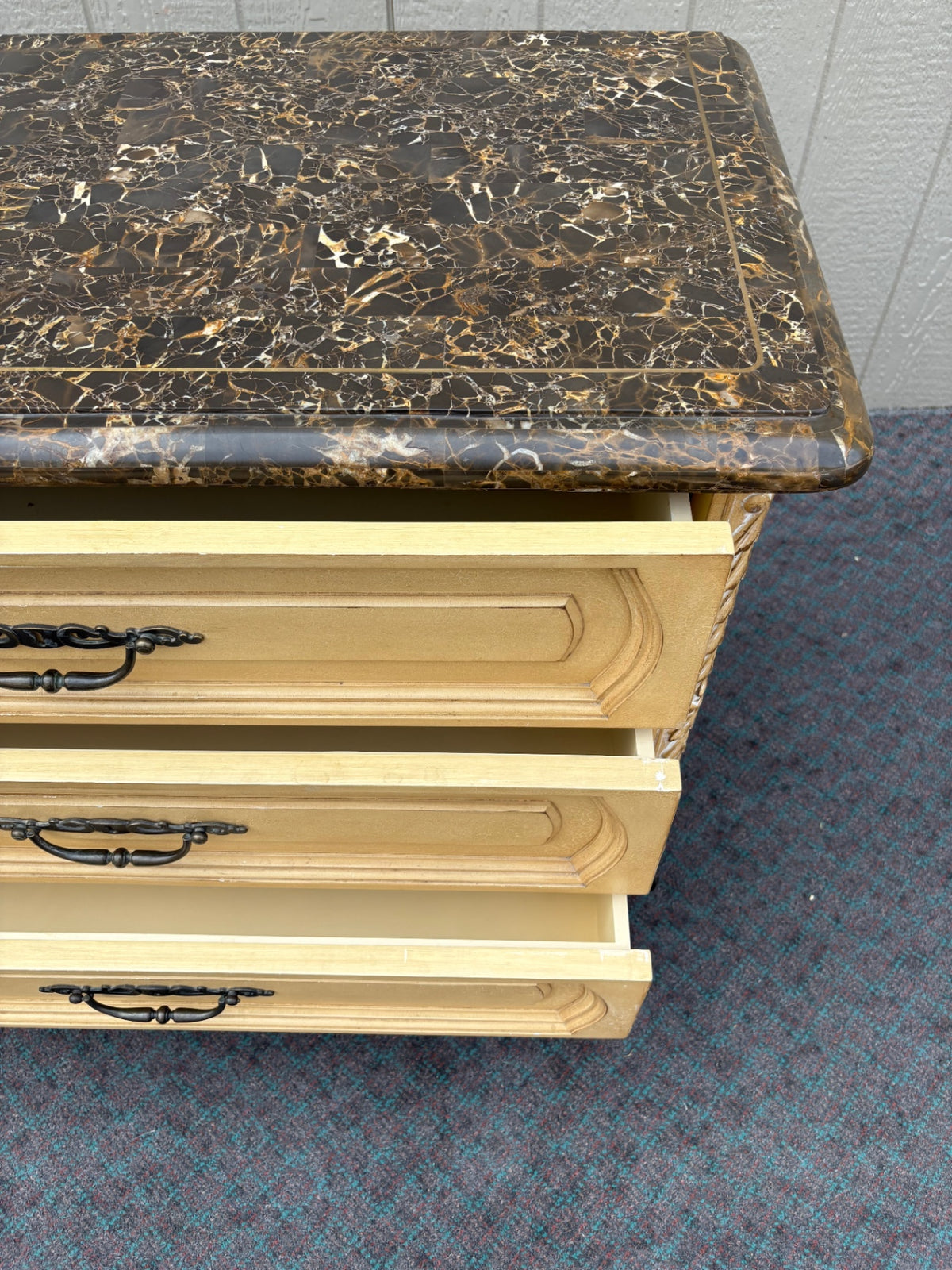 68078 Vintage French Provincial Marble Top Chest with Ornate Detailing