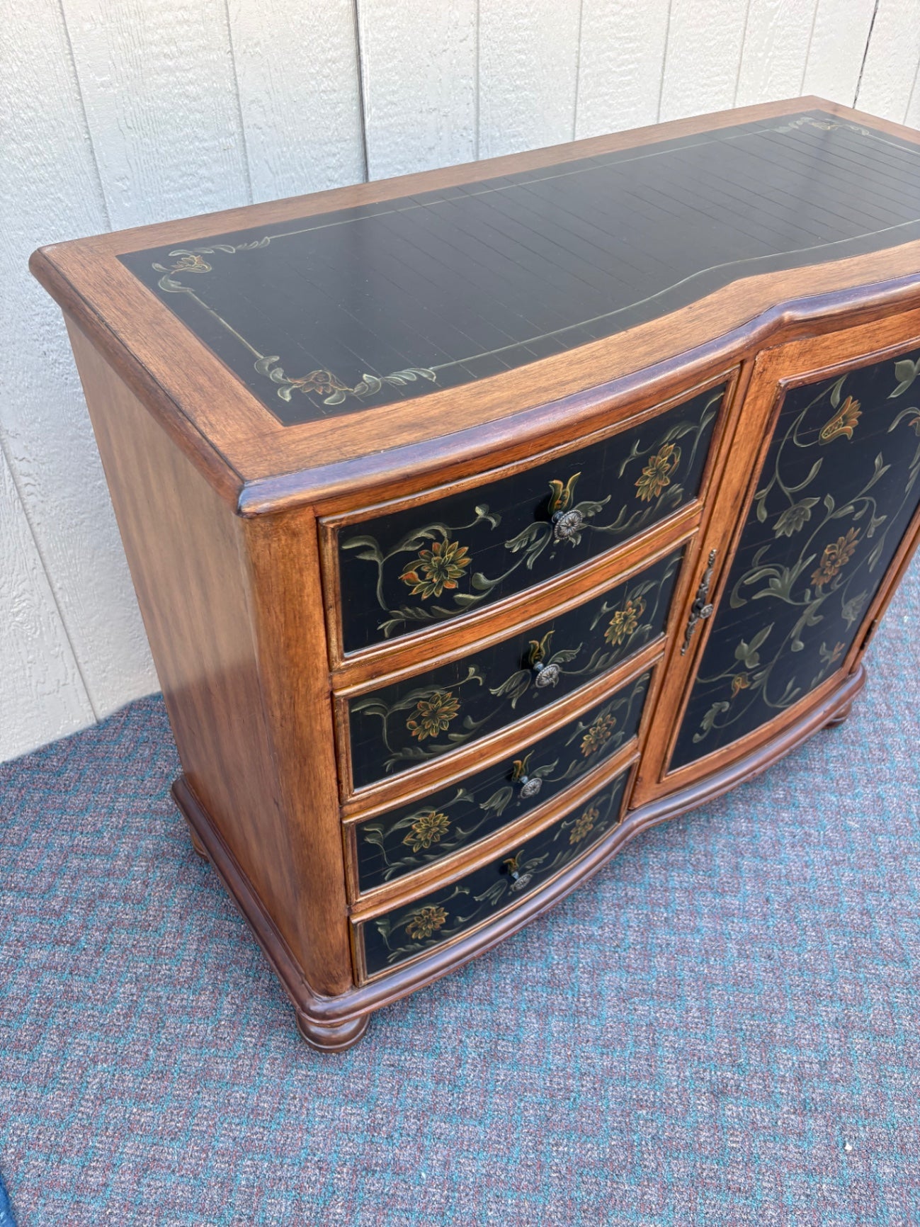 67862 Hand-Painted Floral Accent Cabinet with Drawers and Door