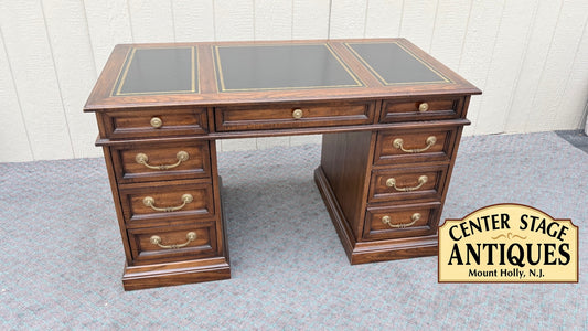 68076 Sligh Traditional Leather Top Executive Desk with Brass Hardware