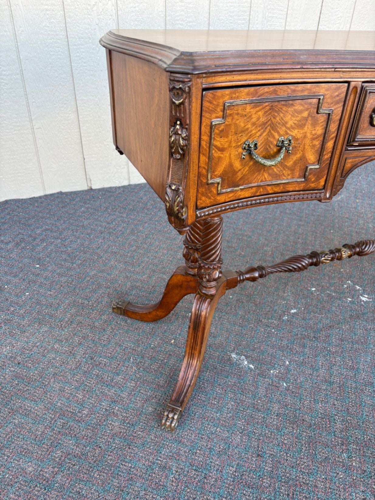 67433  Elegant Regency Style Mahogany Vanity Desk with Carved Details