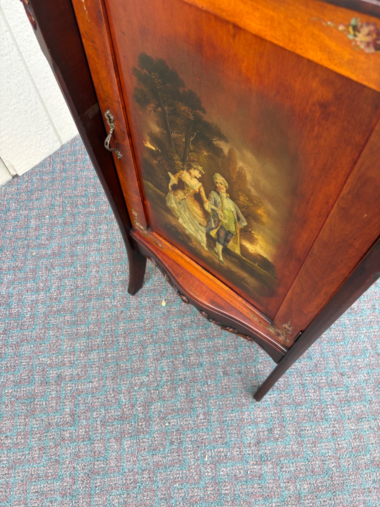 67852 Hand-Painted Victorian Sheet Music Cabinet with Mirror