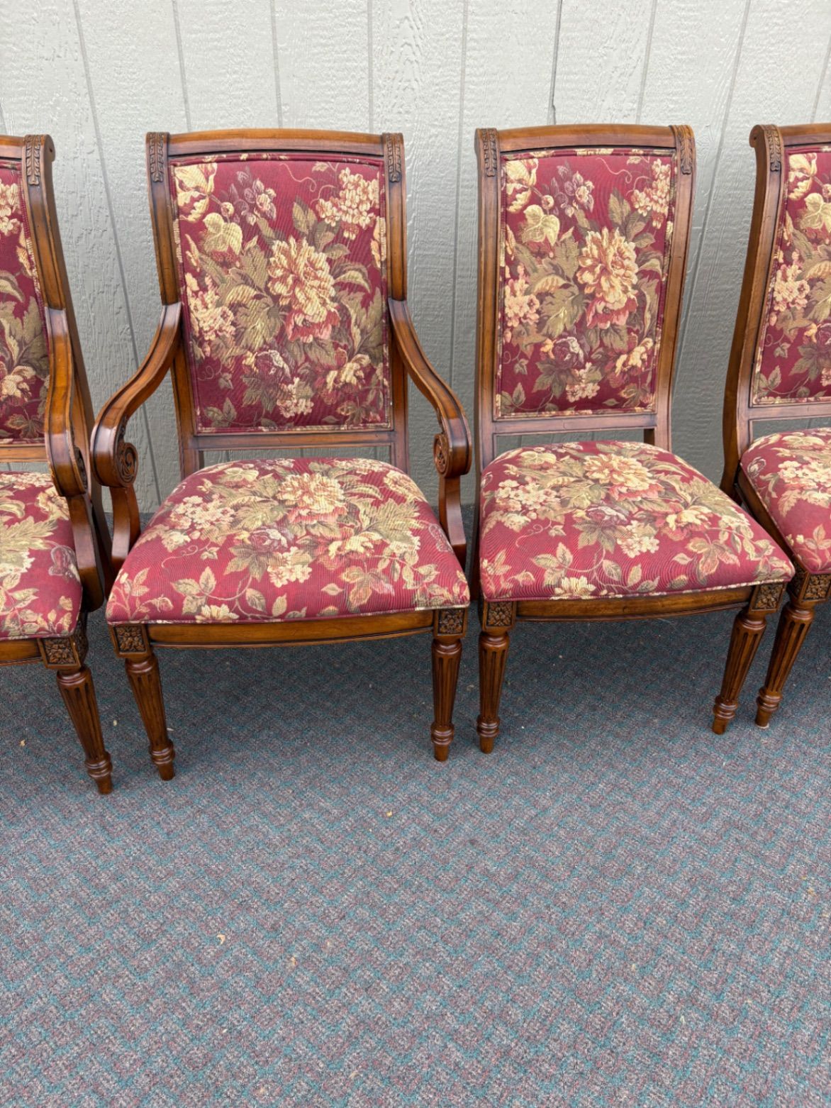 67666 Set of 5 Ethan Allen Dining Chairs with Floral Upholstery