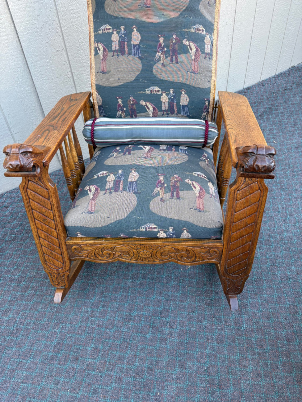 68235 Victorian Oak Morris Rocking Chair with Lion Carvings