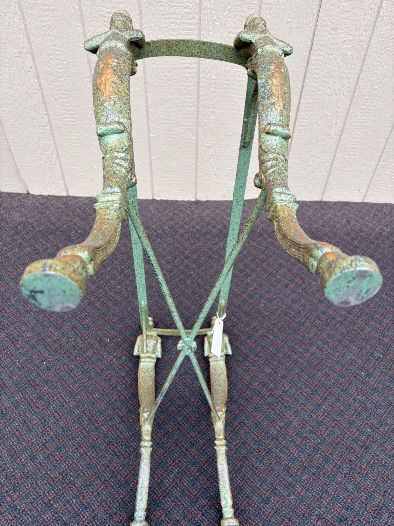 65667 Vintage Glass Top Console Table with Brass Figural Base