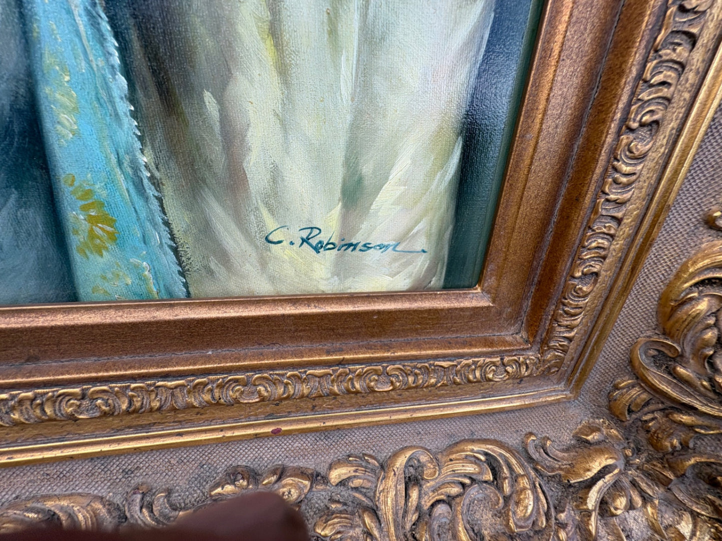 68038  Elegant Victorian Oil Painting with Ornate Gilt Frame by C. Robinson
