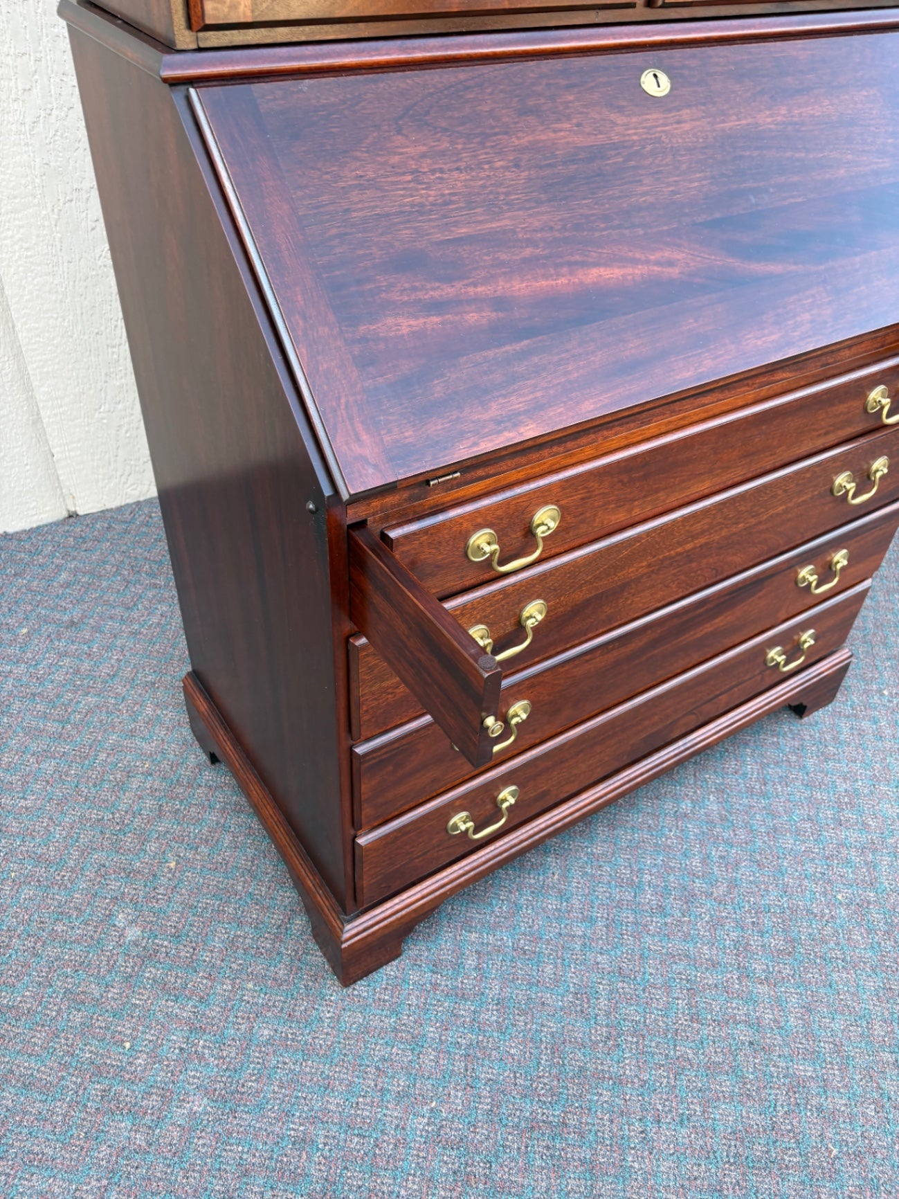 67847 Vintage Mahogany Secretary Desk with Glass Front Bookcase
