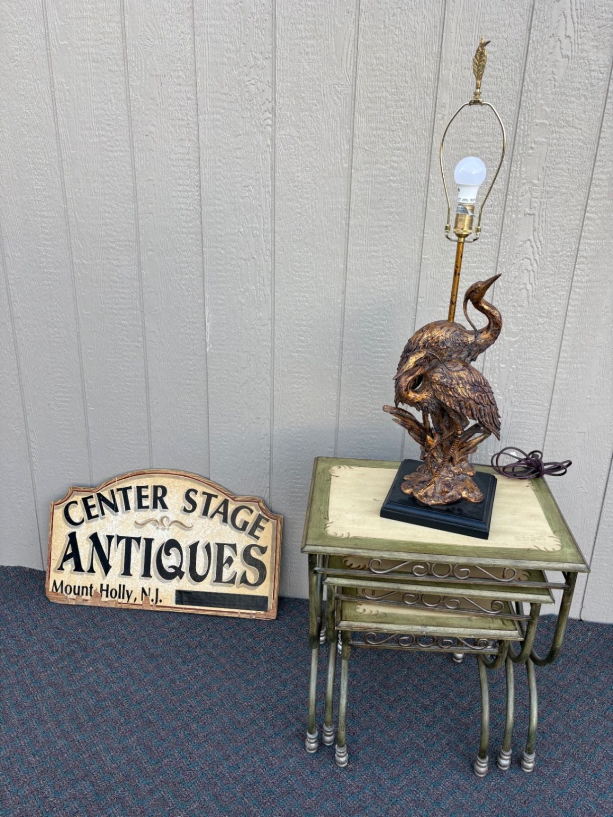 67650  Wildwood Lamps Art Nouveau Heron Table Lamp with Shade
