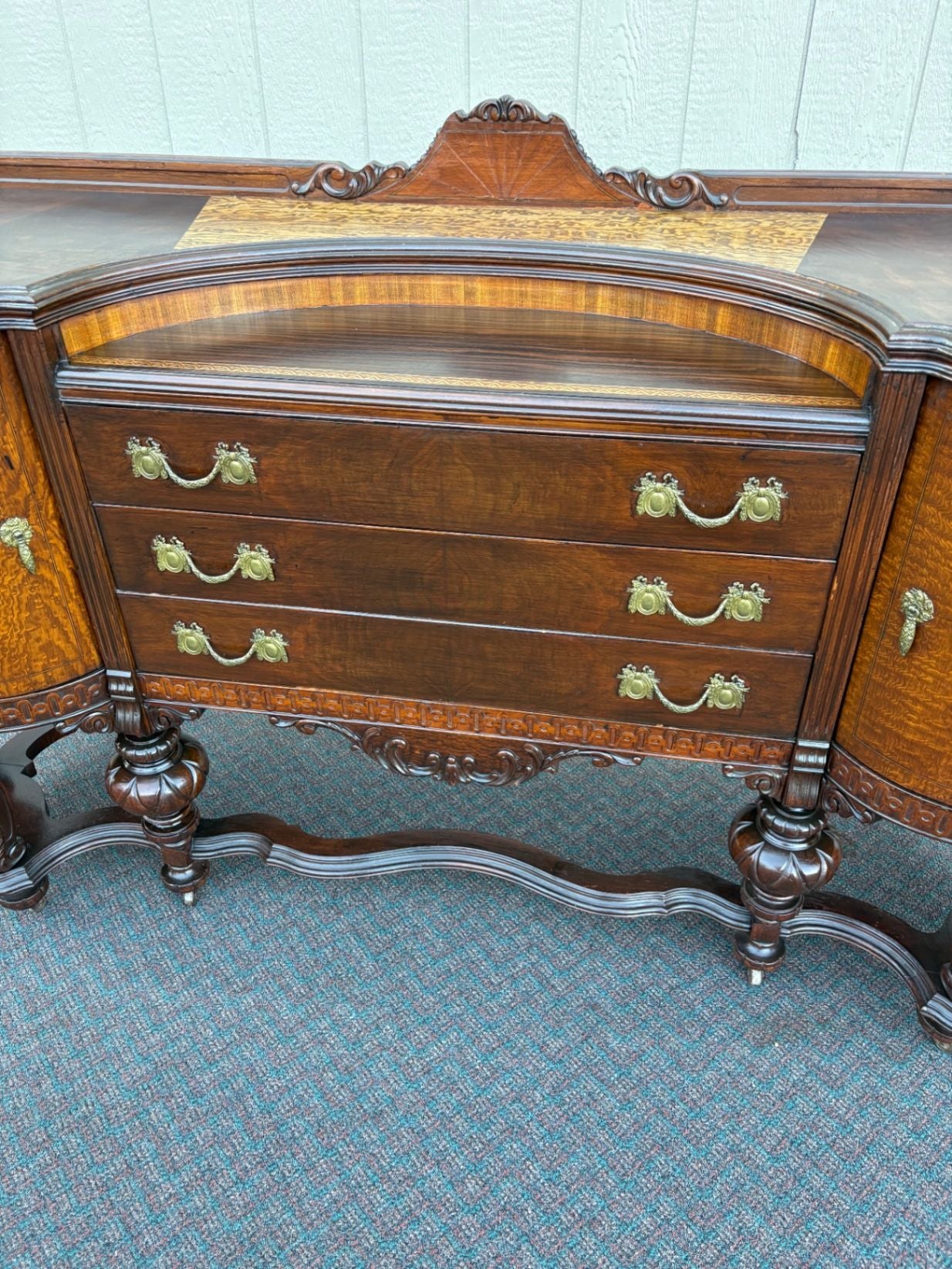 67513  Antique Victorian Sideboard Buffet with Ornate Carved Mahogany