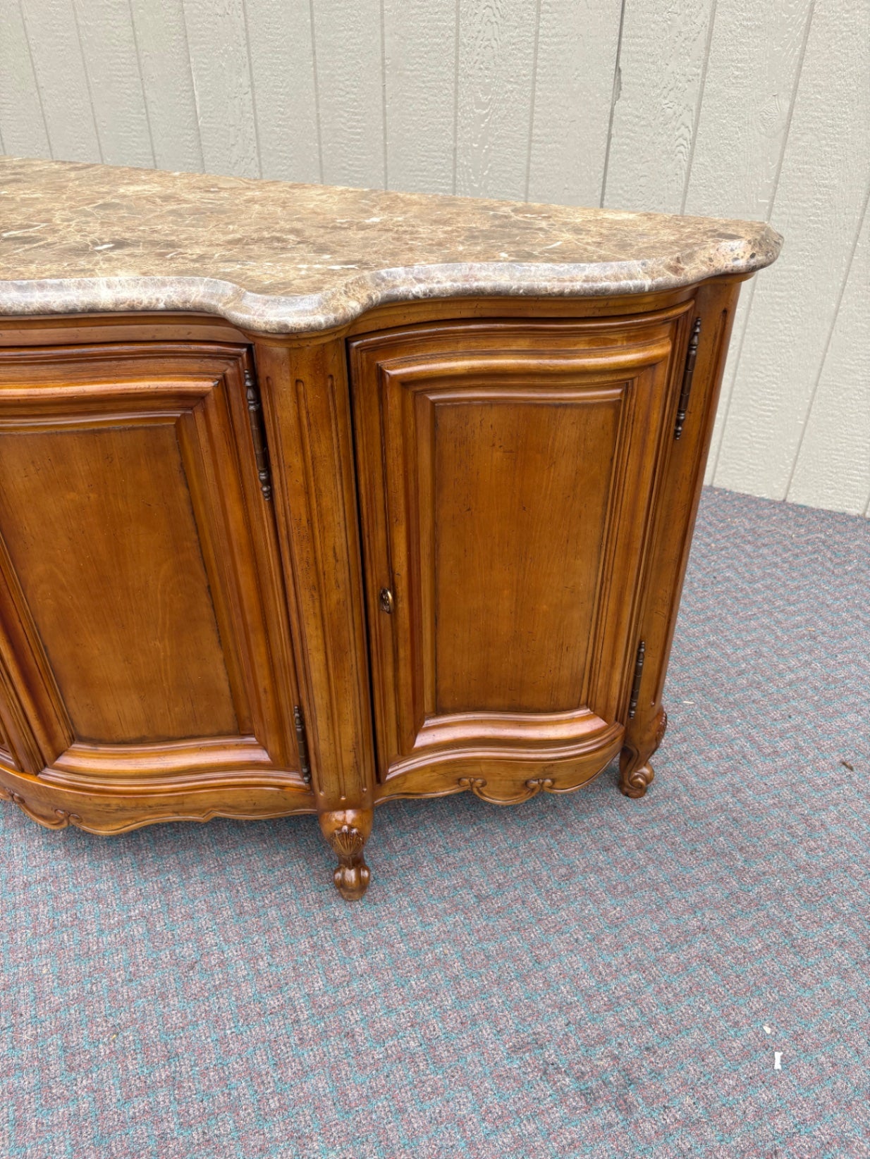 Century French Provincial Marble Top Buffet in Rich Cherry Finish