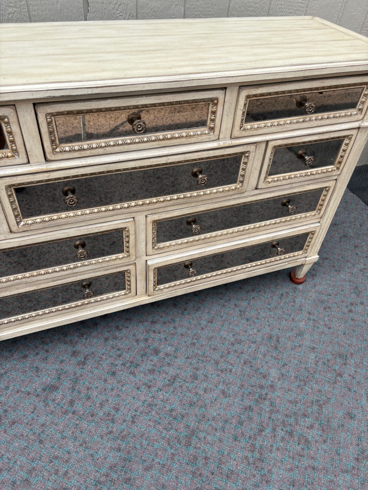 68005 Hooker Mirrored Dresser with Distressed Finish and Elegant Detailing