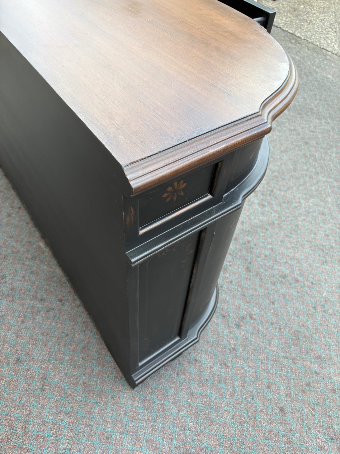 67888 Vintage Italian Style Black Buffet Sideboard with Hand-Painted Details