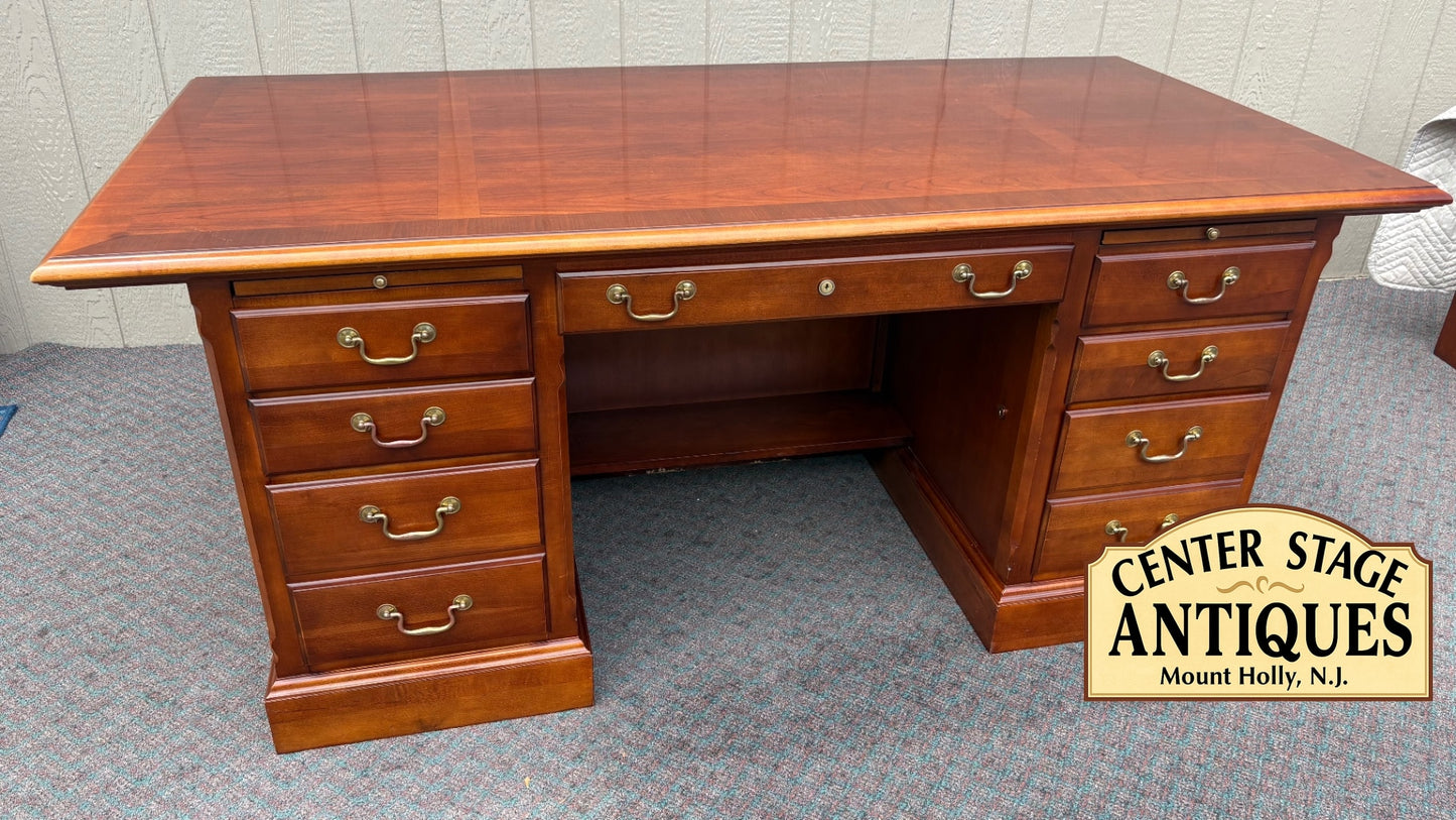 Stanley Cherry Executive Desk with Brass Hardware, 1990s